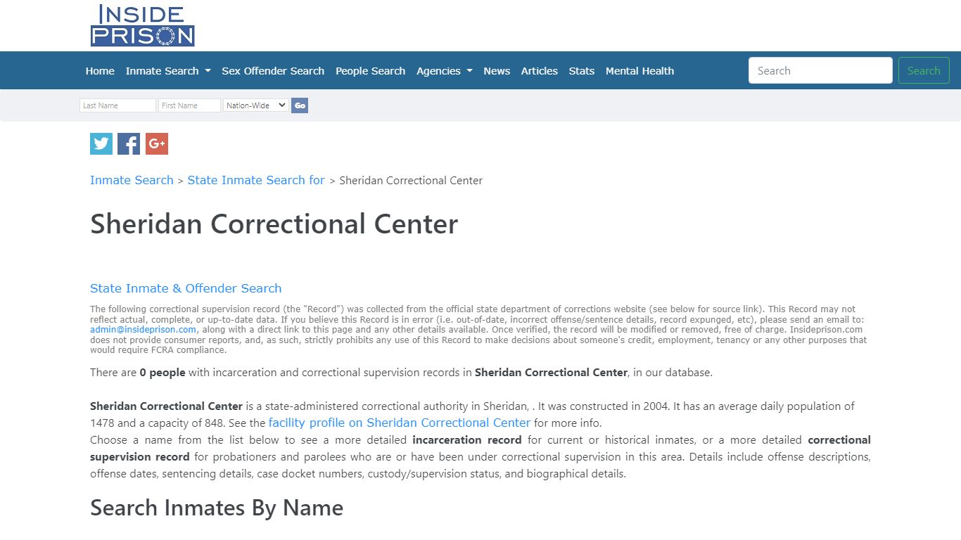 Inmates & Offenders in Sheridan Correctional Center,